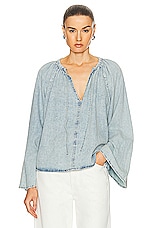 FRAME V Neck Shirred Blouse in Aries, view 1, click to view large image.