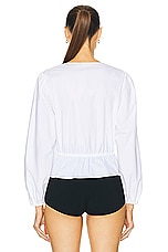 FRAME Cinched V-Neck Blouse in White, view 3, click to view large image.