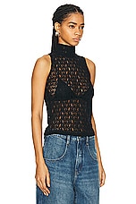 FRAME Mesh Mockneck Top in Black, view 2, click to view large image.