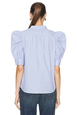 FRAME Ruched Puff Sleeve Shirt in Chambray Blue, view 3, click to view large image.