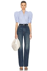 FRAME Ruched Puff Sleeve Shirt in Chambray Blue, view 4, click to view large image.