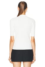 FRAME Lace Up Sweater Polo Top in Off White, view 3, click to view large image.