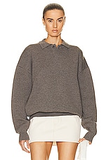 Fear of God Eternal Polo Sweater in Dusty Concrete Heather, view 1, click to view large image.