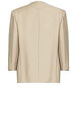 Fear of God Eternal Lapelless Jacket in dusty beige, view 2, click to view large image.