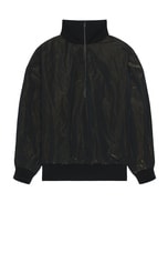Fear of God Wrinkled Polyester Half Zip High Neck Track Jacket in Black, view 1, click to view large image.