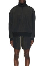 Fear of God Wrinkled Polyester Half Zip High Neck Track Jacket in Black, view 4, click to view large image.