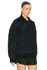 Fear of God Wrinkled Polyester Half Zip High Neck Track Jacket in Black, view 2, click to view large image.
