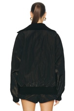 Fear of God Wrinkled Polyester Half Zip High Neck Track Jacket in Black, view 3, click to view large image.