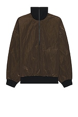 Fear of God Wrinkled Polyester Half Zip High Neck Track Jacket in Mocha, view 1, click to view large image.