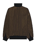 Fear of God Wrinkled Polyester Half Zip High Neck Track Jacket in Mocha, view 2, click to view large image.