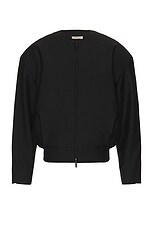 Fear of God Wool Silk Collarless Jacket in Black, view 1, click to view large image.