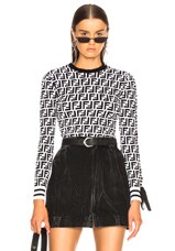 Fendi Logo Print Viscose Sweater in White & Black | FWRD