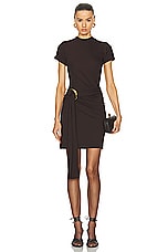Ferragamo Draped Short Sleeve Dress in Espresso, view 1, click to view large image.