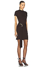 Ferragamo Draped Short Sleeve Dress in Espresso, view 2, click to view large image.