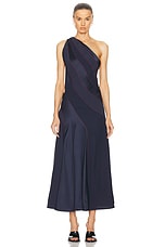 Ferragamo One Shoulder Maxi Dress in New Navy, view 1, click to view large image.