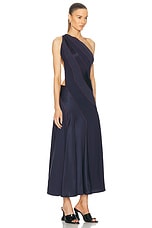 Ferragamo One Shoulder Maxi Dress in New Navy, view 2, click to view large image.