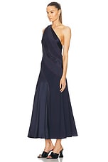 Ferragamo One Shoulder Maxi Dress in New Navy, view 3, click to view large image.