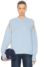 Ferragamo Cutout Sleeve Sweater in Light Blue, view 1, click to view large image.