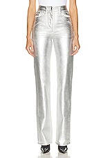 Ferragamo Metallic Slim Straight Pant in White & Silver, view 1, click to view large image.