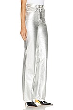 Ferragamo Metallic Slim Straight Pant in White & Silver, view 2, click to view large image.