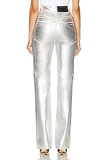 Ferragamo Metallic Slim Straight Pant in White & Silver, view 3, click to view large image.