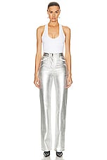 Ferragamo Metallic Slim Straight Pant in White & Silver, view 4, click to view large image.