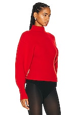 Ferragamo Turtleneck Puff Sleeve Knit Bodysuit in Red, view 2, click to view large image.