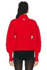 Ferragamo Turtleneck Puff Sleeve Knit Bodysuit in Red, view 3, click to view large image.