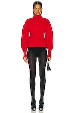Ferragamo Turtleneck Puff Sleeve Knit Bodysuit in Red, view 4, click to view large image.