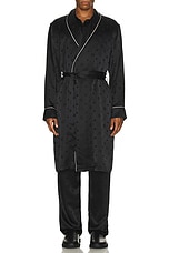 fleur du mal Men's Silk Jacquard Robe in Black, view 4, click to view large image.