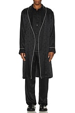 fleur du mal Men's Silk Jacquard Robe in Black, view 5, click to view large image.