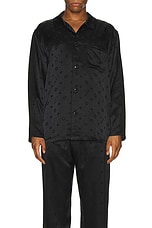 fleur du mal Men's Silk Jacquard PJ Top in Black, view 4, click to view large image.