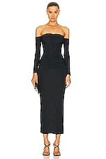 fleur du mal Jersey Ruched Midi Dress in Black, view 1, click to view large image.