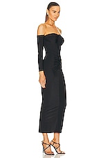fleur du mal Jersey Ruched Midi Dress in Black, view 2, click to view large image.