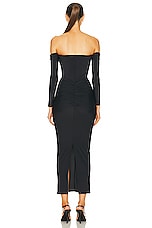 fleur du mal Jersey Ruched Midi Dress in Black, view 3, click to view large image.