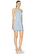 fleur du mal Houndstooth Knit Mini Dress in Baby Blue & Ivory, view 2, click to view large image.