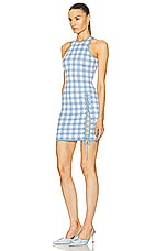 fleur du mal Houndstooth Knit Mini Dress in Baby Blue & Ivory, view 3, click to view large image.