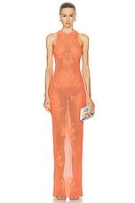 fleur du mal Lace Pointelle Maxi Racer Dress in Tangerine, view 1, click to view large image.