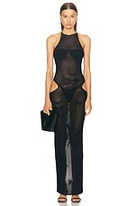 fleur du mal Lace Pointelle Cutout Maxi Dress in Black, view 1, click to view large image.
