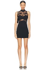 fleur du mal Bouquet Lace And Jersey Midi Dress in Black, view 1, click to view large image.