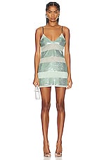 fleur du mal Sequin Stripe Mini V Neck Slip Dress in Jade Sequin Stripe, view 1, click to view large image.