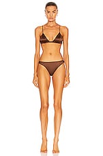 fleur du mal Luxe Thong Panty in Mocha, view 4, click to view large image.
