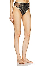 fleur du mal Grommet Embroidery Lace Up High Waisted Panty in Black, view 2, click to view large image.