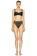 fleur du mal Grommet Embroidery Lace Up High Waisted Panty in Black, view 4, click to view large image.