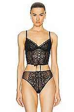 fleur du mal Grommet Embroidery Lace Up Bustier in Black, view 1, click to view large image.