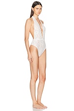 fleur du mal Charlotte Lace Halter Teddy Bodysuit in Ivory, view 2, click to view large image.