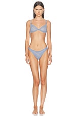 fleur du mal Le Stretch Lace High Leg Thong in Denim, view 4, click to view large image.