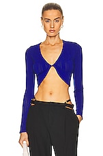 fleur du mal Sheer Stripe Knit Cardigan in Electric Blue, view 1, click to view large image.