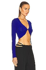 fleur du mal Sheer Stripe Knit Cardigan in Electric Blue, view 2, click to view large image.
