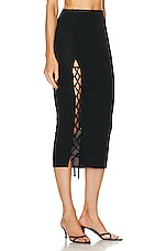 fleur du mal Jersey Lace Up Skirt in Black, view 2, click to view large image.